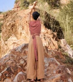 Khaki Brown Lost In Chase Pleated Trouser -Charmers Shop kw692b