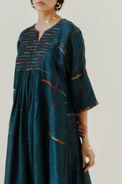 Green Mool Yoke Dress -Charmers Shop m2203c4