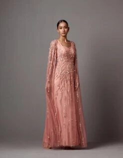 Dust Rose Embellished Cape Gown -Charmers Shop mnkp2310244