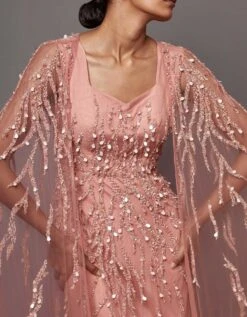 Dust Rose Embellished Cape Gown -Charmers Shop mnkp2310245