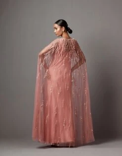 Dust Rose Embellished Cape Gown -Charmers Shop mnkp231024b