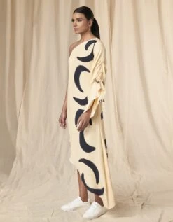 One Shoulder Kaftaan Dress In Ivory -Charmers Shop mss230173