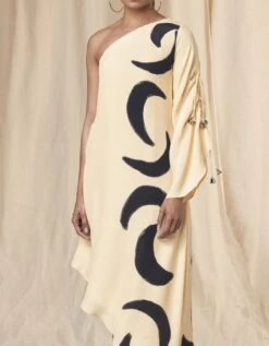 One Shoulder Kaftaan Dress In Ivory -Charmers Shop mss230175