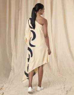 One Shoulder Kaftaan Dress In Ivory -Charmers Shop mss23017b
