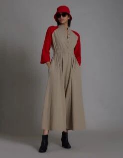Beige And Red Sphara Jumpsuit