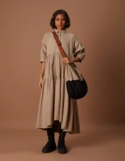 Beige Tiered Shirt Dress 10 Beige Tiered Shirt Dress -Charmers Shop mttieredshirtdressawbeige4