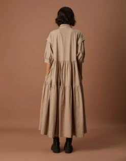 Beige Tiered Shirt Dress 11 Beige Tiered Shirt Dress -Charmers Shop mttieredshirtdressawbeigeb