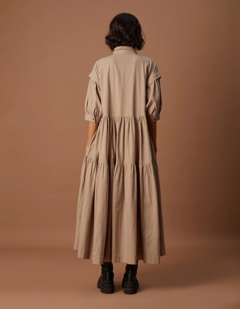 Beige Tiered Shirt Dress 7 Beige Tiered Shirt Dress - Image 5