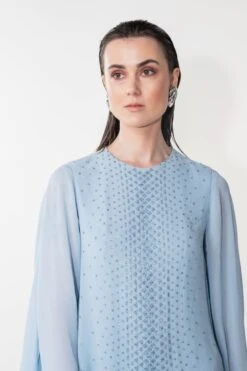 Cyan Blue Fade Away Split Sleeve Jumpsuit -Charmers Shop njd1151 b