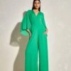Kelly Green Metallic Quad Batwing Jumpsuit -Charmers Shop njd12621