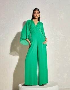Kelly Green Metallic Quad Batwing Jumpsuit