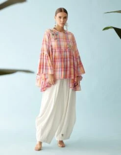 Pink Madras Checks Frill Top