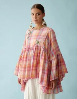 Pink Madras Checks Frill Top -Charmers Shop nkgoatop 12ss243
