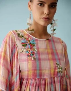 Pink Madras Checks Frill Top -Charmers Shop nkgoatop 12ss244