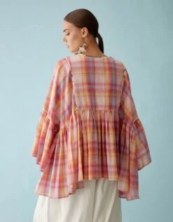 Pink Madras Checks Frill Top -Charmers Shop nkgoatop 12ss24b
