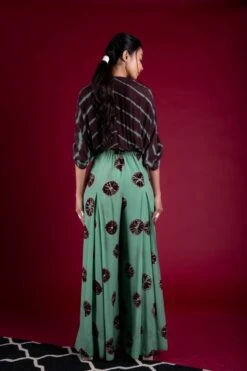 Sage-Green And Brown Kaftan Box Pleated Jumpsuit -Charmers Shop nkrs21114 b