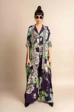 Aubergine Print On Crepe Sash Kaftan Jumpsuit