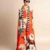 Tangerine Print On Crepe Sash Kaftan Jumpsuit -Charmers Shop nkrs23024tngstr1