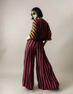 Tangerine & Magenta Stripes Print On Crepe Kimono Ss Jumpsuit -Charmers Shop nkrs24033tngmgtb