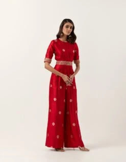 Surkh Laal Banarasi Silk Jumpsuit -Charmers Shop pb2763 1