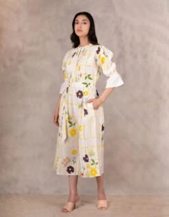 Hand Block Floral Jumpsuit In Linen