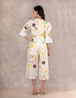 Hand Block Floral Jumpsuit In Linen -Charmers Shop pf22jm29b