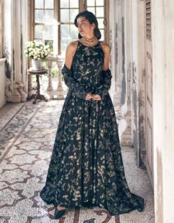 Black Self Woven Jacquard Jumpsuit Set