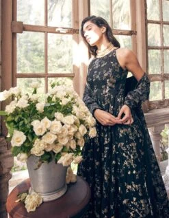 Black Self Woven Jacquard Jumpsuit Set -Charmers Shop ph30055