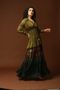 Pronto Olive Flared Top -Charmers Shop pronto0031 3