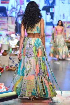 Emma Tropical Print Georgette Embroidered Cut Out Dress -Charmers Shop psdr0032b