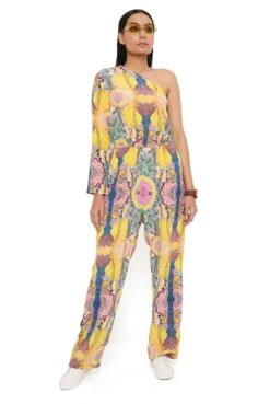 Yellow Enchanted Print Crepe Jumpsuit -Charmers Shop psjs0014a4