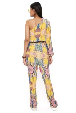 Yellow Enchanted Print Crepe Jumpsuit -Charmers Shop psjs0014ab