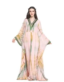 Pink And Green Shibori Embroidered Jumpsuit