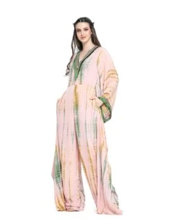 Pink And Green Shibori Embroidered Jumpsuit -Charmers Shop pss24773