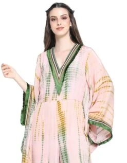 Pink And Green Shibori Embroidered Jumpsuit -Charmers Shop pss24774