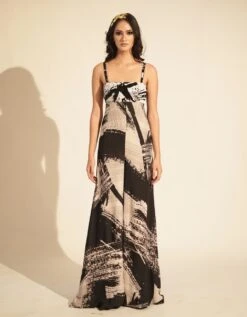 Black & White Stroke Print Jumpsuit With Glass Bead Embellishment