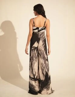 Black & White Stroke Print Jumpsuit With Glass Bead Embellishment -Charmers Shop qutrs24001b