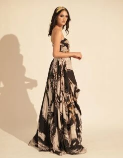 Black & White Stroke Print Ball Gown -Charmers Shop qutrs240072