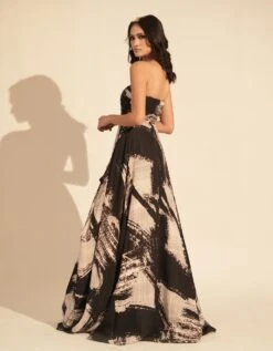 Black & White Stroke Print Ball Gown -Charmers Shop qutrs24007b