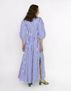 The Striped & Scalloped Slit Button Down Long Dress W Hand Embroidered Tassel Detail -Charmers Shop rarasss202305b