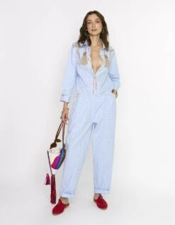 The Checks Jumpsuit With Embroidered Metallic Tassels & Rope