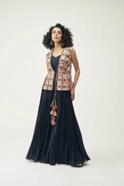 Navy Blue Jumpsuit With Onion Pink Cotton Jacket