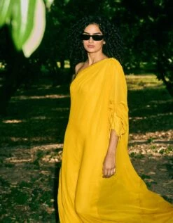 Yellow Felicia One Shoulder Dress -Charmers Shop rkrs230073