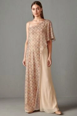 Beige Carpet Lana Cape With Jumpsuit