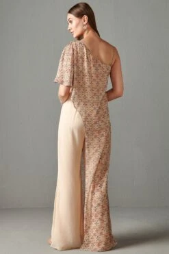 Beige Carpet Lana Cape With Jumpsuit -Charmers Shop rr18468b