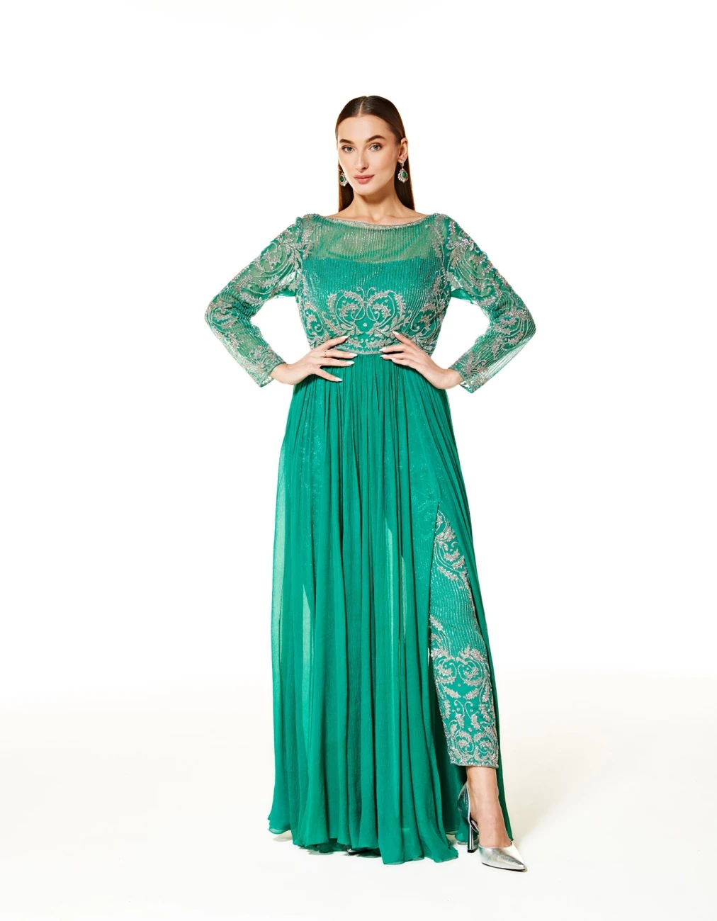 Adah Aqua Green Gown With Pant 3 Adah Aqua Green Gown With Pant