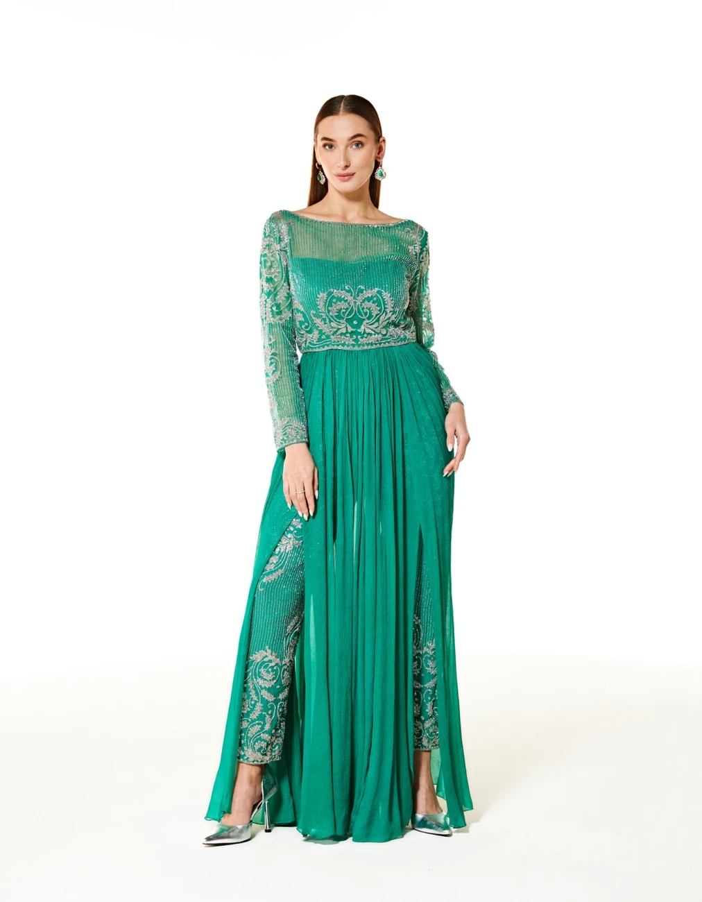 Adah Aqua Green Gown With Pant 5 Adah Aqua Green Gown With Pant - Image 3