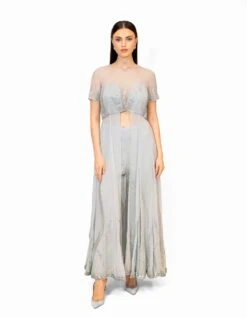Grey Adah Gown With Embroidered Pant