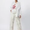 Ivory Abstract Print High Waist Trousers
