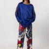 Multicolor Silk Spring Abstract Floral Print High Waist Trousers -Charmers Shop s3009pr1